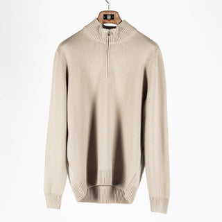 Gran Sasso Taupe Mock-Zip Wool-Cashmere Pullover 1