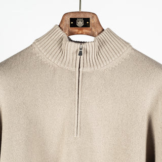 Gran Sasso Taupe Mock-Zip Wool-Cashmere Pullover 7