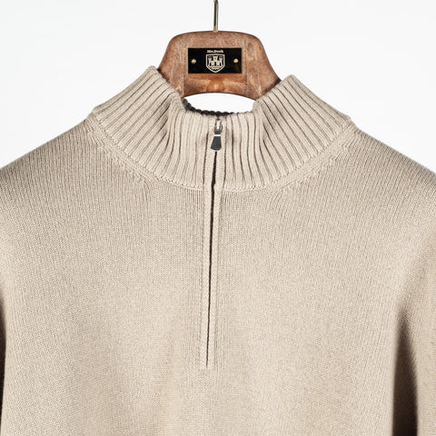 Gran Sasso Taupe Mock-Zip Wool-Cashmere Pullover 7