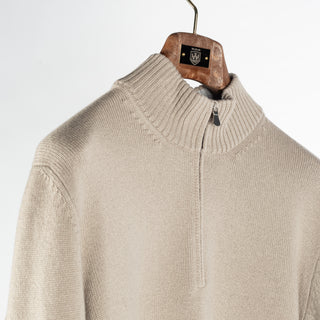 Gran Sasso Taupe Mock-Zip Wool-Cashmere Pullover 3