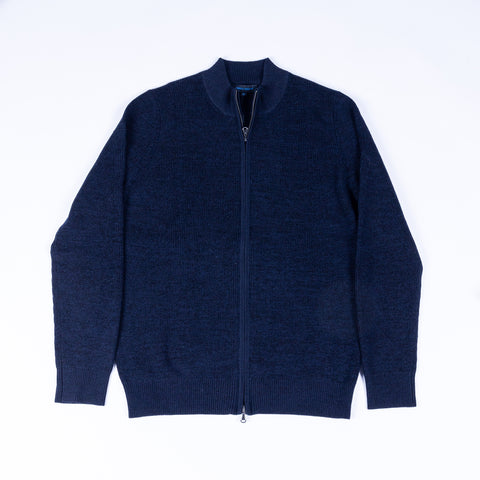 PYA Navy Marino Wool Ribbed Full Zip Sweater 1