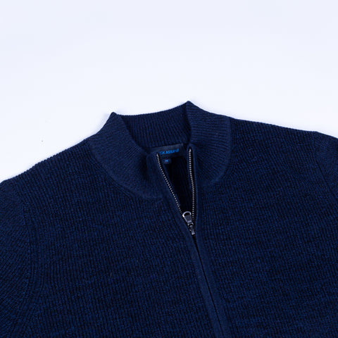 PYA Navy Marino Wool Ribbed Full Zip Sweater 2