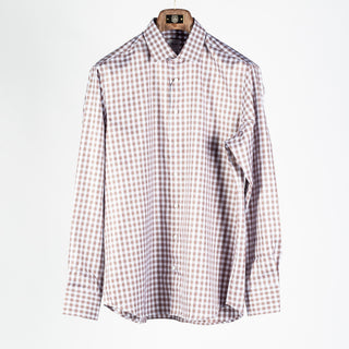 Stenstroms Grey and Orange Windowpane Check Twill Dress Shirt 1