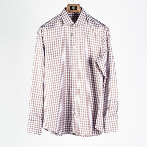 Stenstroms Grey and Orange Windowpane Check Twill Dress Shirt 1