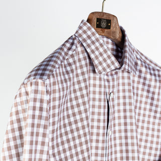 Stenstroms Grey and Orange Windowpane Check Twill Dress Shirt 3