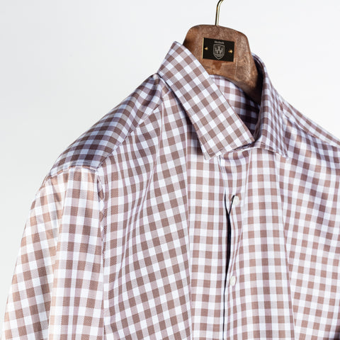 Stenstroms Grey and Orange Windowpane Check Twill Dress Shirt 3