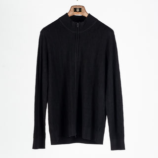 Patrick Assaraf Black Diamond Twill Merino Wool Full Zip Mock 1