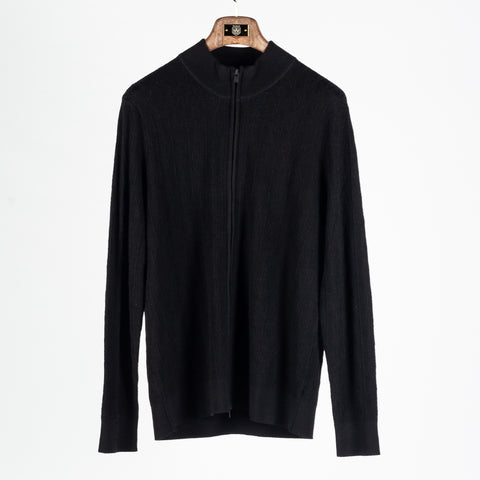 Patrick Assaraf Black Diamond Twill Merino Wool Full Zip Mock 1