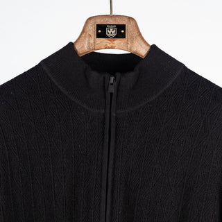 Patrick Assaraf Black Diamond Twill Merino Wool Full Zip Mock 7