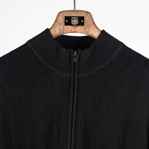 Patrick Assaraf Black Diamond Twill Merino Wool Full Zip Mock 7