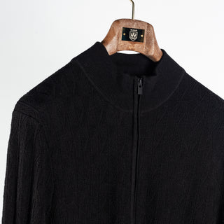 Patrick Assaraf Black Diamond Twill Merino Wool Full Zip Mock 3