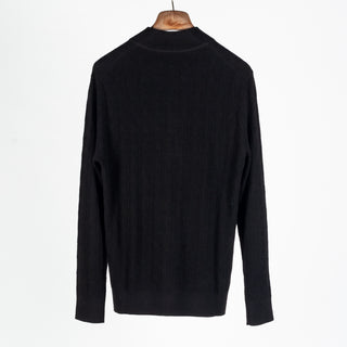 Patrick Assaraf Black Diamond Twill Merino Wool Full Zip Mock 5