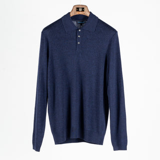 Patrick Assaraf Navy Mouline Drop Needle Merino Wool 3 Button Polo 1