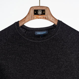 Patrick Assaraf Noir 12GG Merino Rib Raglan Crewneck Sweater 7