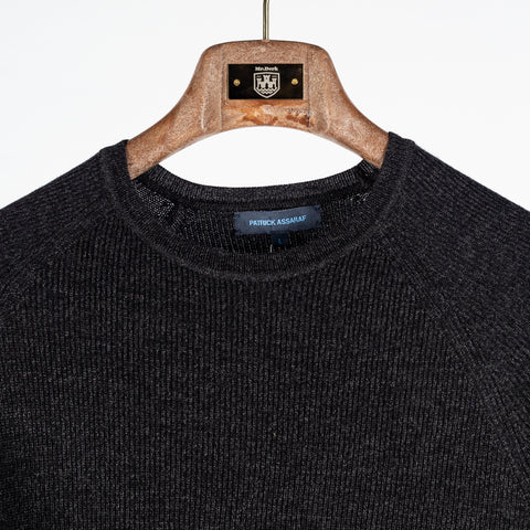 Patrick Assaraf Noir 12GG Merino Rib Raglan Crewneck Sweater 7
