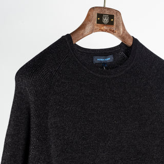 Patrick Assaraf Noir 12GG Merino Rib Raglan Crewneck Sweater 3