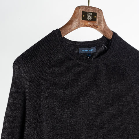Patrick Assaraf Noir 12GG Merino Rib Raglan Crewneck Sweater 3