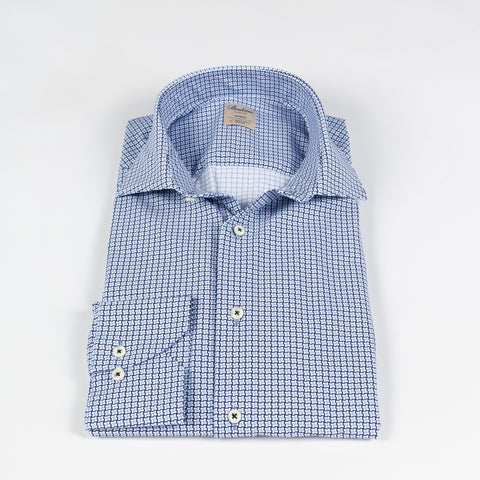 Stenstrom Blue Printed Jersey Stretch Dress Shirt 4
