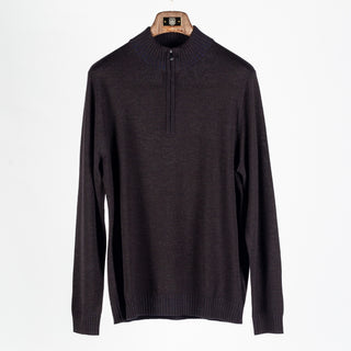 Patrick Assaraf Brownie Plaited Merino Wool Quarter Zip Mock 1