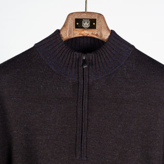 Patrick Assaraf Brownie Plaited Merino Wool Quarter Zip Mock 7