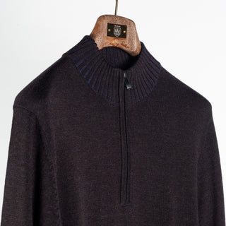 Patrick Assaraf Brownie Plaited Merino Wool Quarter Zip Mock 3