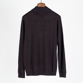 Patrick Assaraf Brownie Plaited Merino Wool Quarter Zip Mock 5