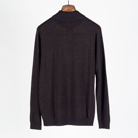 Patrick Assaraf Brownie Plaited Merino Wool Quarter Zip Mock 5