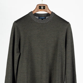 Patrick Assaraf Deep Olive Plaited Merino Wool Crewneck Sweater 6