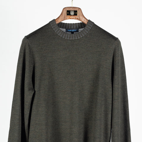 Patrick Assaraf Deep Olive Plaited Merino Wool Crewneck Sweater 6