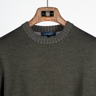 Patrick Assaraf Deep Olive Plaited Merino Wool Crewneck Sweater 7