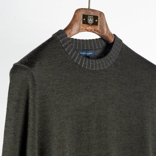 Patrick Assaraf Deep Olive Plaited Merino Wool Crewneck Sweater 3