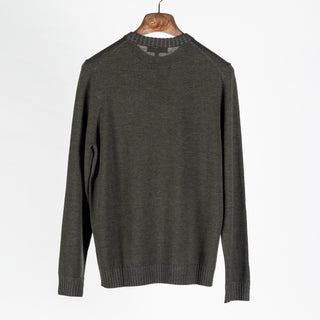 Patrick Assaraf Deep Olive Plaited Merino Wool Crewneck Sweater 5