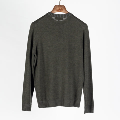 Patrick Assaraf Deep Olive Plaited Merino Wool Crewneck Sweater 5
