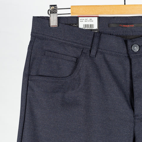 Alberto Navy Brushed Herringbone 1647 Stone Trousers 3