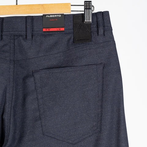 Alberto Navy Brushed Herringbone 1647 Stone Trousers 7