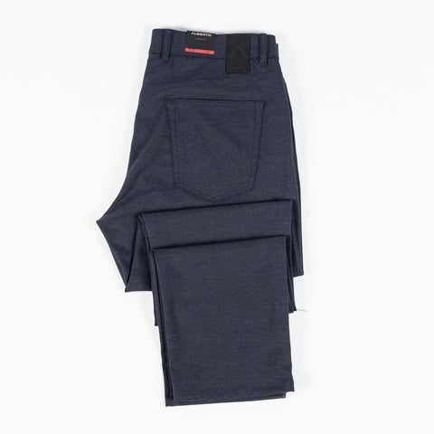 Alberto Navy Brushed Herringbone 1647 Stone Trousers 8