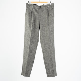 Portuguese Flannel Grey Single Pleat Herringbone Trousers — front
