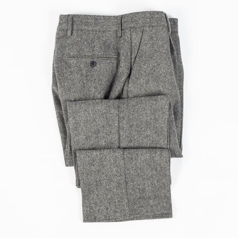 Portuguese Flannel Grey Single Pleat Herringbone Trousers — alternate angle 9