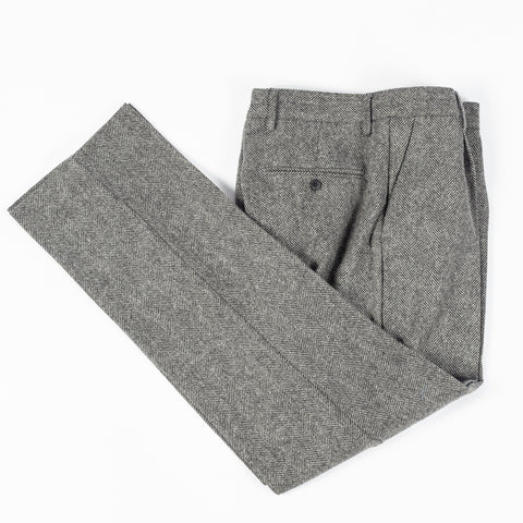 Portuguese Flannel Grey Single Pleat Herringbone Trousers — alternate angle 10