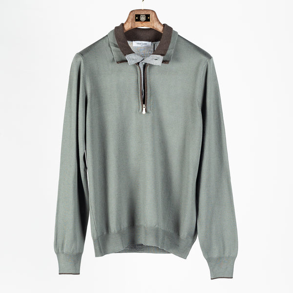 Grey-green Mock-Zip Wool Pullover