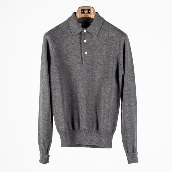 Grey Long Sleeve Merino Knit Polo