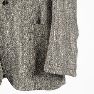 Drake's Black and White Tweed Western Games Blazer, patch hip pocket and sleeve seen up close.