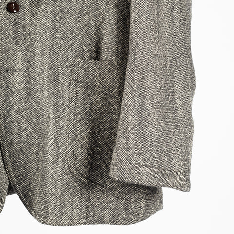 Drake's Black and White Tweed Western Games Blazer, patch hip pocket and sleeve seen up close.