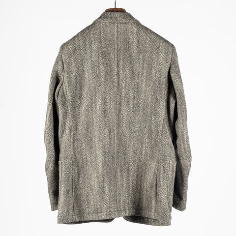Drake's Black and White Tweed Western Games Blazer seen from the back with its centre vent.