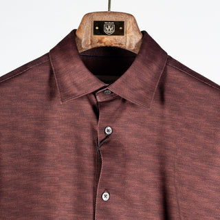 Bugatchi Mahogany Stretch Collared Shirt, styled detail