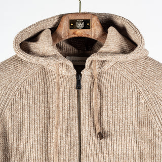 Bugatchi Tobacco Ribbed Full Zip Hoodie, styled detail