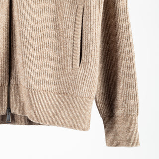 Bugatchi Tobacco Ribbed Full Zip Hoodie, collar detail