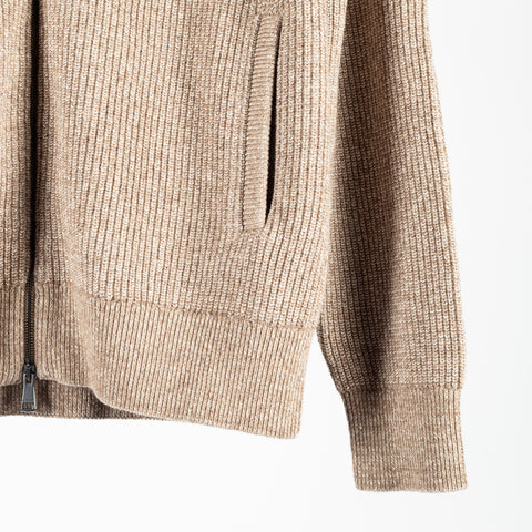 Bugatchi Tobacco Ribbed Full Zip Hoodie, collar detail