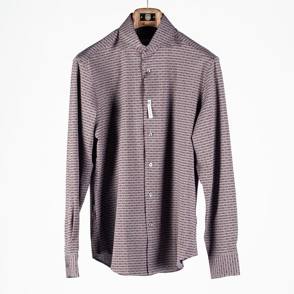 Black Grey and Burgundy Geometric Stretch Shirt