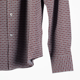 Bugatchi Black Grey and Burgundy Geometric Stretch Shirt, collar detail